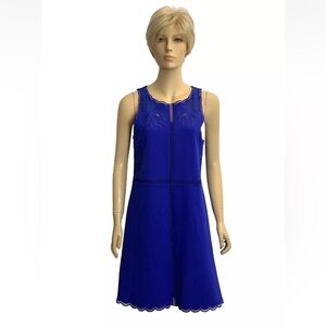 NWT Ted Baker London Blue Sleeveless Dress Cutout Trim Embroidered Size-3